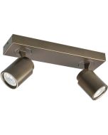 Freelight Razza goud-brons kleurige plafondspot met een rechthoekige balk van 32cm en twee draai en kantelbare spotjes voor GU10 LED