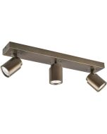Freelight Razza goud-brons kleurige plafondspot met een rechthoekige balk van 54cm en drie draai en kantelbare spotjes voor GU10 LED