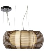 Brilliant Relax 61190/53 chromen hanglamp met wit glas en kap van bronzen metaaldraad