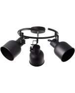 Brilliant Rolet 49633/76 industriele zwarte spot met ronde stang en daaraan drie metalen spots met zware stelschroeven
