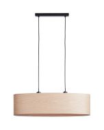 Brilliant Romm 94492/76 hanglamp met zwarte plafondbalk en langwerpige ovale kap van dun hout
