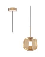 Freelight Rosa rose gouden hanglamp met een amber glazen kap van 21cm in diameter met geïntegreerde LED