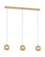 Freelight Rosa rose gouden hanglamp van 100 cm lang met een rose gouden plafondbalk en drie pendels met elk een amber glazen kap van 15,5 cm in diameter met geïntegreerde LED