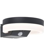 Lutec Runda antraciet grijze schijfvormige wandlamp van 18 cm breed met kantelbaar zonnepaneel bovenop 