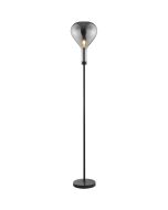 zwarte vloerlamp Sander met een hoogte van 1557 cm en een omgekeerd druppelvormige kap van rookglas met een diameter van 25cm