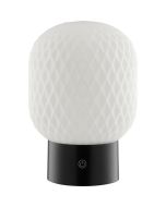 Brilliant Dupos zwarte kunststof oplaadbare tafellamp voor buiten met wit ribbelglazen ovale kap met een hoogte van 14 cm en een diameter van 12,5 cm