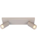 Freelight Scolo creme kleurige plafondspot met een rechthoekige plafondplaat van 28cm lang en twee spotjes met GU10 35mm lamp