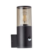 Brilliant Sergio 96472/63 mat zwarte cilindervormige wandlamp met opstaande rook kleurig kunststof kap en bewegingsmelder