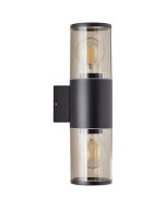 Brilliant Sergio 96473/63 mat zwarte cilindervormige wandlamp met opstaande en neerwaartse rook kleurig kunststof kap