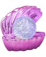 Trio Shelly R57731106 chromen tafellamp met het uiterlijk van een open geklapte schelp met een rood licht gevende parel erin