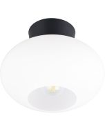 Reality Sidera zwart plafondkapje met wit glazen kap met een diameter van 25 cm met een E27 peertje erin