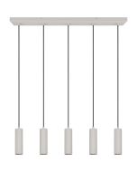 Trio Soka 367700576 warmgrijze hanglamp met vijf geribbelde 18cm hoge buisvormige kappen met GU10 fitting