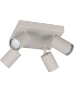 Trio Soka 867730476 warmgrijze plafondspot met vier geribbelde cilindervormige spots van metaal met een GU10 lamp