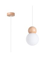 Sollux Pekka SL.1390 wit glazen hanglamp met hout