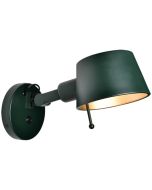 Freelight Sovrano groene wandspot met een uitval van 32,5cm, een ronde kap voor een E27 fitting en schakelaar op het wandplaatje