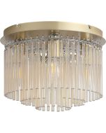 Searchlight Swizzle 55620-320CP goudkleurige plafondlamp van 32cm  in diameter en met vijf E14 fittingen en drie ringen met champagnekleurige glazen staafjes