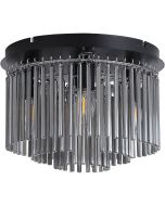 Searchlight Swizzle 55620-320SM zwarte plafondlamp van 32cm in diameter en met vijf E14 fittingen en drie ringen met rookglazen staafjes