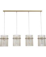 Searchlight Swizzle 55620-4CP hanglamp van 111cm in lengte met goudkleurige plafondbalk en vier pendels met ring van champagnekleurige glazen staafjes met E27 edison lamp in het midden