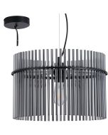 Searchlight Swizzle 55621SM hanglamp van 40cm in diameter met zwarte plafondplaat en pendel met ring van rookglazen staafjes met E27 edison lamp in het midden