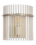 Searchlight Swizzle 55625CP wandlamp van 26cm hoog met goudkleurige wandplaat en halfronde kap van een ring met champagnekleurige glazen staafjes met E27 edison lamp in het midden