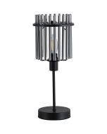 Searchlight Swizzle EU55622SM tafellamp van 37,5cm hoog met zwarte voet en kap van een ring van rookglazen staafjes met E14 kaarslamp in het midden
