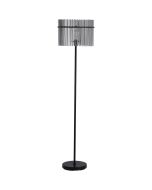 Searchlight Swizzle EU55626SM vloerlamp van 152cm hoog met zwarte voet en kap van een ring van rookglazen staafjes met E27 edison lamp in het midden
