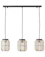 Brilliant Tanah 99565/76 hanglamp met zwarte plafondbalk en drie kappen van jute