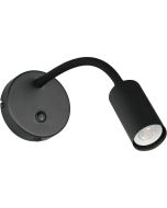 Reality Taryn zwarte wandspot met kiepschakelaar en 35,5 cm lange flexibele arm met 35mm GU10 lampje