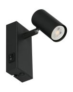 Reality Taryn compacte zwarte wandspot met schakelaar van 12cm hoog met een 35mm GU10 lampje