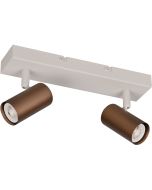 Reality Taryn compacte plafondspot met warmgrijze plafondbalk van 26cm en twee koffiebruine spotjs met 35mm GU10 lampje