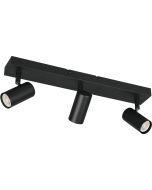 Reality Taryn compacte zwarte plafondspot met plafondbalk van 44,5cm en drie 35mm GU10 spotjes