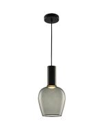 Freelight Toscana zwarte hanglamp met cilindervormige fittinghouder en bolvormig rookglazen kap van 18cm in diameter