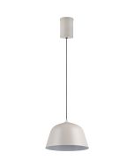 Reality Tova warm grijs metalen hanglamp met kap van 30 cm in diameter met een witte binnenzijde en een katrolsysteem in de plafondkap voor de hoogte