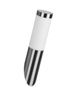 Trio Trioto staalkleurige cilindervormige wandlamp voor buiten van 39cm hoog met wit kunststof kap