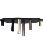 Searchlight Tubes 50570-6BK zwarte plafondplaat van 40cm met zes tubes van verschillende hoogten in messing zwart en brons met GU10 lamp