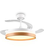 Reality Volda witte plafondventilator van 106 cm in diameter met uitgeklapte wieken en witte LED unit met houten rand in het midden