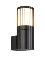 Trio Volga antraciet grijze wandlamp voor buiten met staande lantaarn van 20cm hoog met verticale lamellen langs de lantaarn
