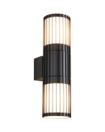 Trio Volga antraciet grijze wandlamp voor buiten van 30cm hoog met up en down lantaarn met verticale lamellen langs de lamp