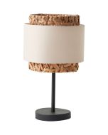 Brilliant Waterlilly 94551/09 tafellamp met zwarte lampvoet en kap van gevlochten waterhyacint en witte band van textiel