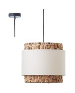 Brilliant Waterlilly 99826/09 hanglamp met zwarte pendel en ronde kap van waterhyacint met een band van wit textiel