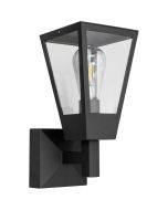 Brilliant Westcliff antraciet grijze wandlamp voor buiten van 33cm hoog met rechthoekige staande lantaarn met helder glazen ruitjes