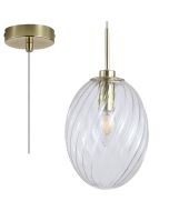 Searchlight Whirl 24141CL mat messing hanglamp met gedraaid helder glazen kap