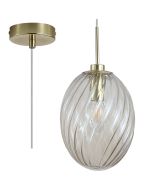 Searchlight Whirl 24141CL mat messing hanglamp met gedraaid champagne kleurig glazen kap