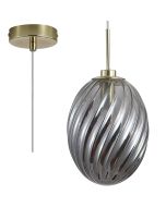 Searchlight Whirl 24141SM mat messing hanglamp met gedraaid rookglazen kap