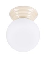 Sollux Zori beige badkamerlamp voor wand of plafondmontage met een wit glazen bol van 12 cm in diameter