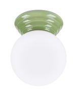 Sollux Zori groene badkamerlamp voor wand of plafondmontage met een wit glazen bol van 12 cm in diameter