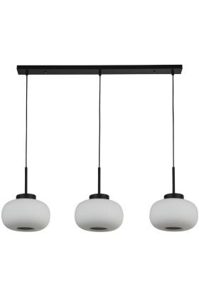 Searchlight Lumina 10271-3BK zwarte hanglamp met opaal geribbeld glas