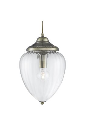 Searchlight Moscow 1091AB antiek bronzen hanglamp met ribbelglas
