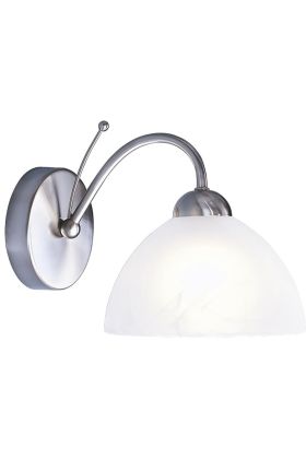 Searchlight Milanese 1131-1SS staal kleurige wandlamp met albast glas