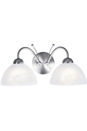 Searchlight Milanese 1132-2SS staal kleurige wandlamp met albast glas